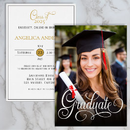Elegant Photo Student White Script-inbjudan Inbjudningar