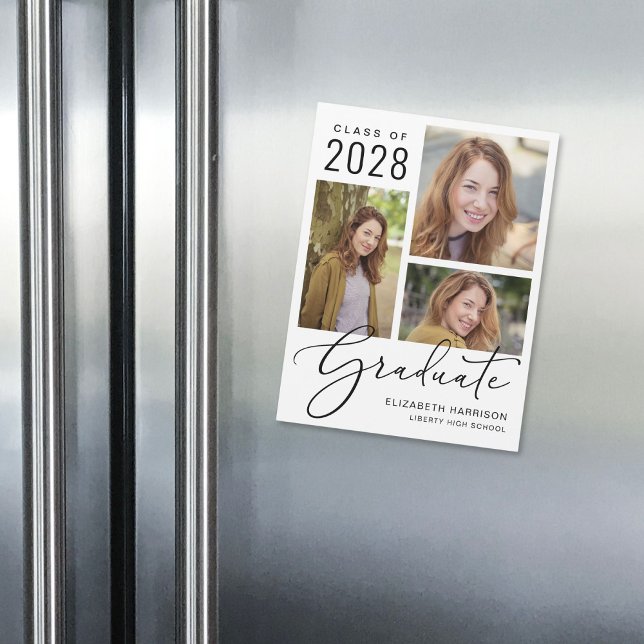 Elegant Photo Studenten annons Magnet (An elegant photo collage magnetic graduation announcement to celebrate the graduate's achievements)