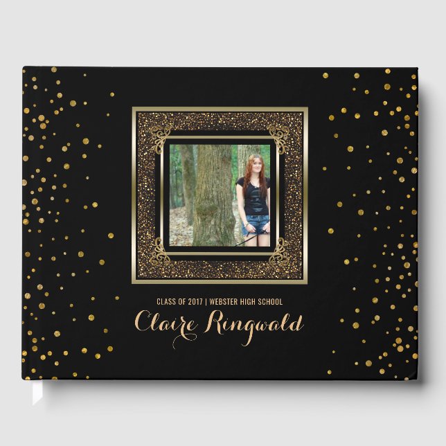 Elegant Photo Studentfest | Glam Guld Glitter Gästböcker (Framsida)