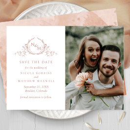 Elegant Photo Terracotta Monogram Bröllop Spara Datumet