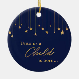 Elegant Photo Unto Us Ett barn är Born Blue Guld Julgransprydnad Keramik