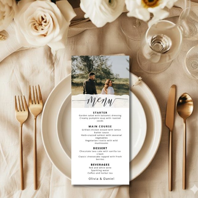 Elegant Photo Wedding Menu with Modern Script Meny (Skapare uppladdad)