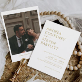 Elegant Photo White Champagne Boho Neutralt Bröllo Inbjudningar