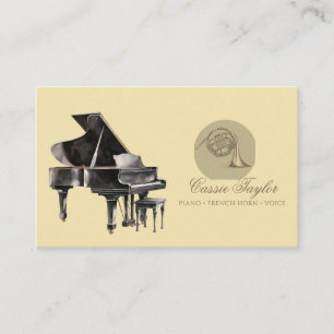 Elegant Piano Fransk Horn Musician Music Teacher Visitkort
