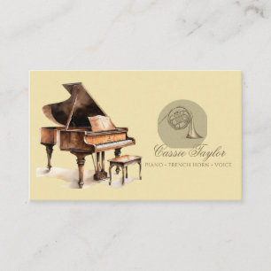 Elegant Piano Fransk Horn Musician Music Teacher Visitkort