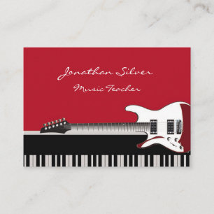 Elegant Piano & Guitar Music Teacher Visitkort
