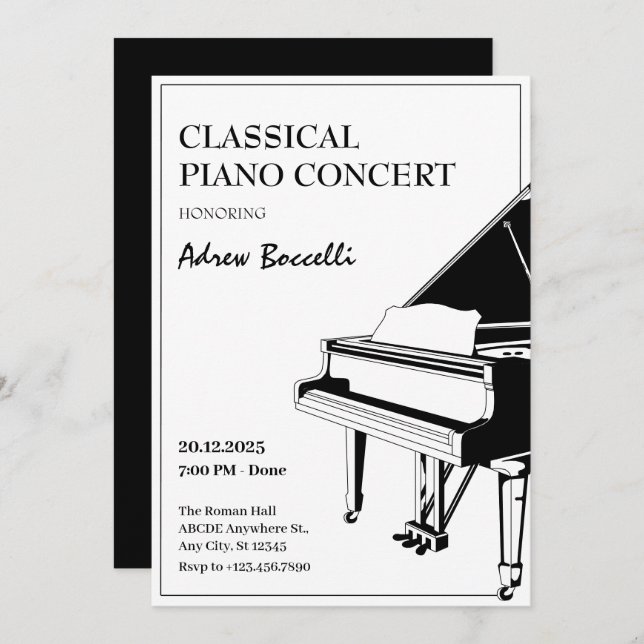 Elegant Piano klassisk konsert Inbjudningar (Fram/baksida)