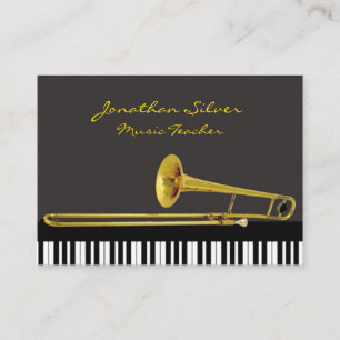 Elegant Piano Nycklar & Trombone Music Teacher Visitkort