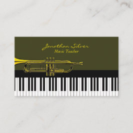 Elegant Piano Nycklar & Trumpet Music Teacher Visitkort