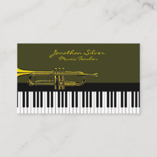Elegant Piano Nycklar & Trumpet Music Visitkort
