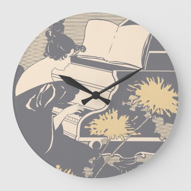 Elegant Piano Player Stor Klocka (Framsida)