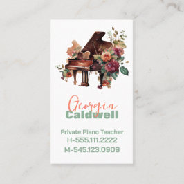 Elegant Piano Teacher Watercolor Art Visitkort