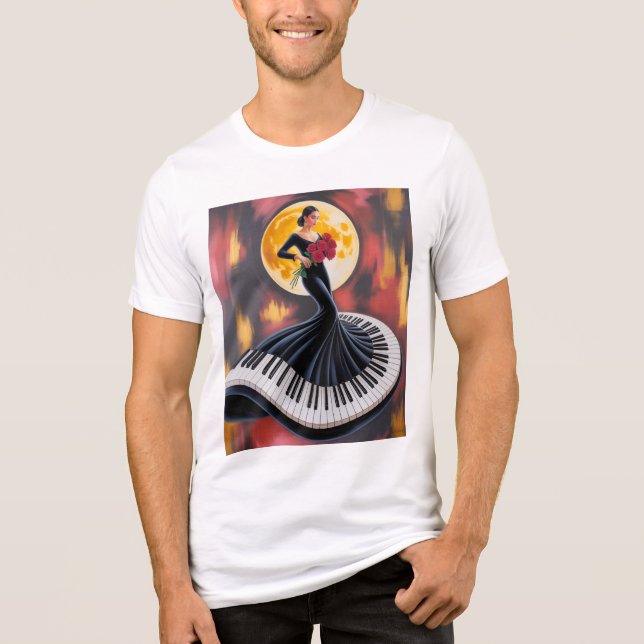 Elegant Pianomusik Kvinnlig Konst Design T Shirt (Framsida)
