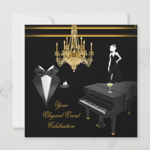 Elegant Pianosalonglystjärna Guld Champagne Inbjudningar