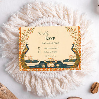 Elegant Pichwai indisk bröllops-RSVP-kort OSA Kort
