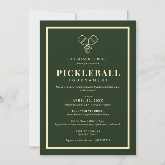 Elegant Pickleball-turneringsinbjudan Inbjudningar (Framsida)