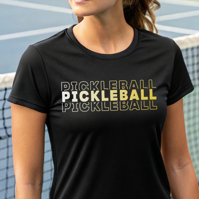 Elegant Pickleball Typography White Golden Gult T Shirt (Skapare uppladdad)