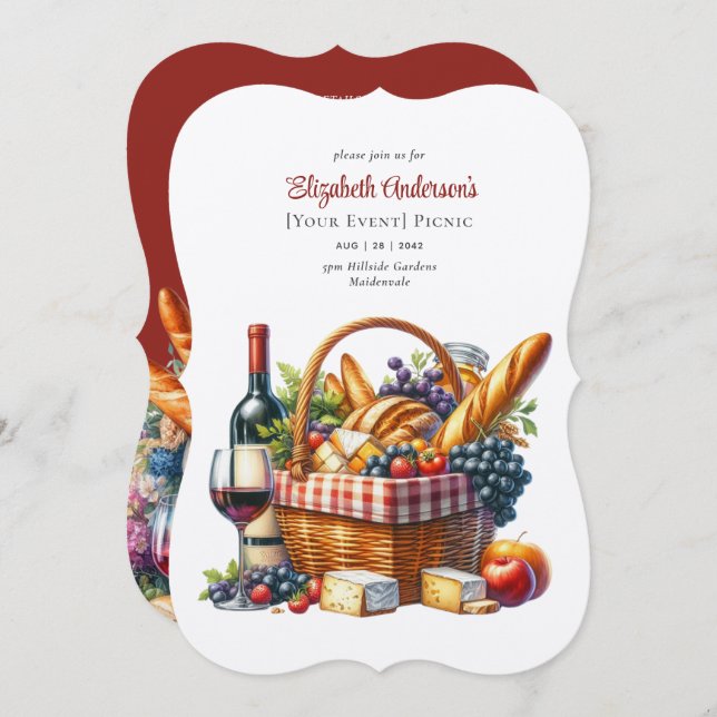 Elegant Picnic Party Birthday Pension ANY-händelse Inbjudningar (Fram/baksida)