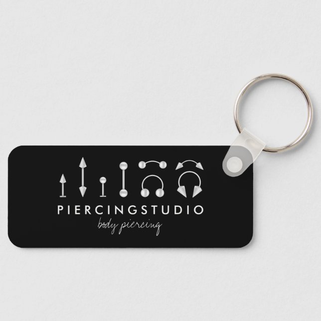 Elegant Piercing Tattoo Studio Svart Nyckelring (Framsida)