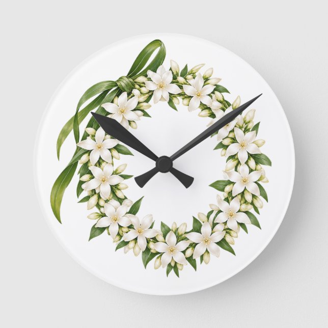 Elegant Pikake Lei Acrylic Clock Rund Klocka (Framsida)