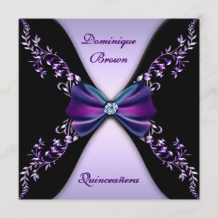 Elegant pilbåge Quinceanera för lilasvartdiamant Inbjudningar