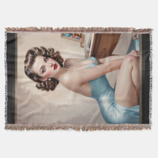 Elegant Pin-Up Girl Beauty in Satin Blue Attire Filt