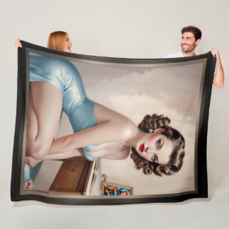 Elegant Pin-Up Girl Beauty in Satin Blue Attire Fleecefilt