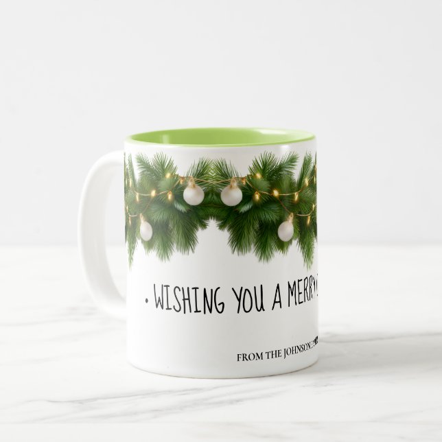 Elegant Pine Garland Christmas Mug Två-Tonad Mugg (Framsida vänster)