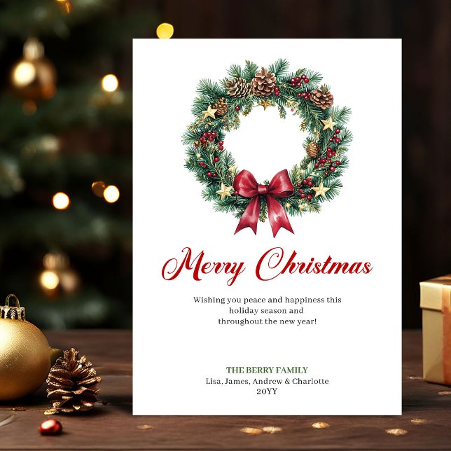 Elegant Pine Wreath Christmas Greeting Holiday  Julkort (Elegant Pine Wreath Christmas Greeting Holiday Card)