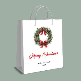 Elegant pine wreath gift bag for holiday season