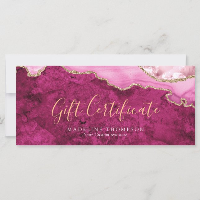 Elegant Pink Agate Gift Certificate Gift Card (Framsida)