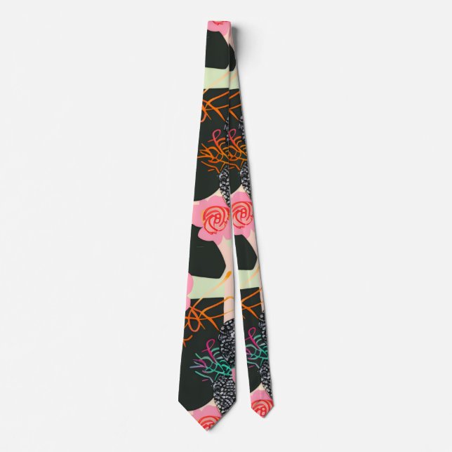 Elegant Pink and Black Floral Pattern Tie Slips (Framsida)