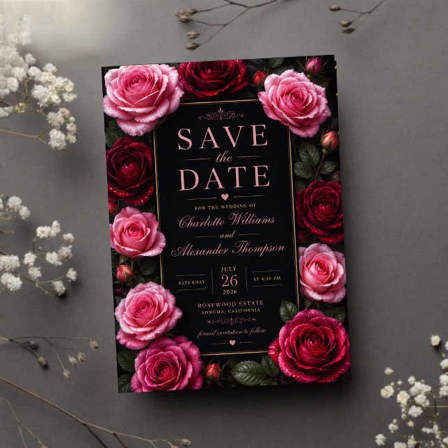 Elegant Pink and Burgundy Rose Spara Datumet (Skapare uppladdad)