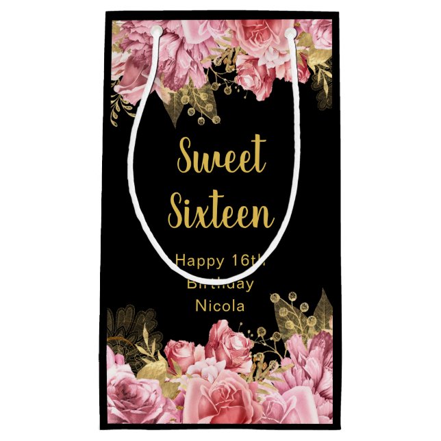 Elegant Pink and Gold Flowers Sweet Sixteen  (Framsidan)