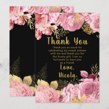 Elegant Pink and Gold Flowers Sweet Sixteen