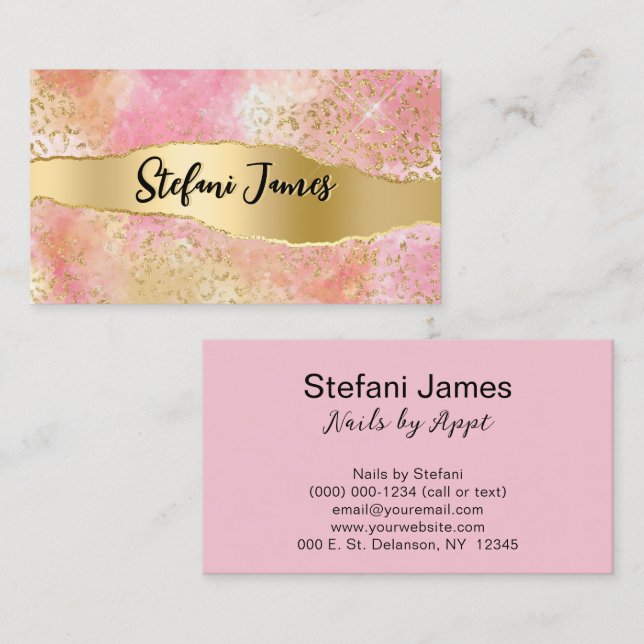 Elegant Pink and Gold Foil Leopard Visitkort (Fram/baksida)