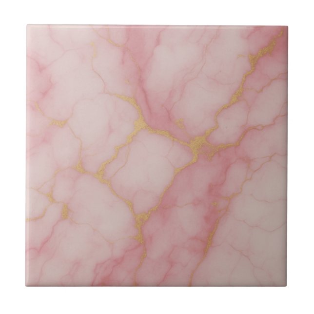 Elegant Pink and Gold Marble Pattern Ceramic Tile Kakelplatta (Framsidan)
