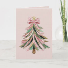 Elegant Pink and Green Brushstroke Christmas Tree  Kort