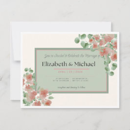 Elegant Pink and Green Wedding Invitation OSA Kort