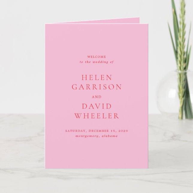 Elegant Pink and Red Classic Wedding Program (Framsida)