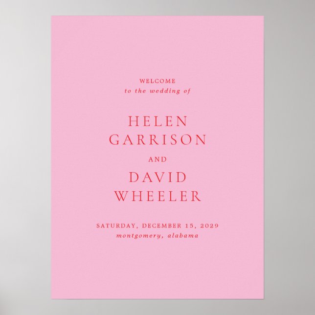 Elegant Pink and Red Classic Wedding Welcome Sign Poster (Framsidan)