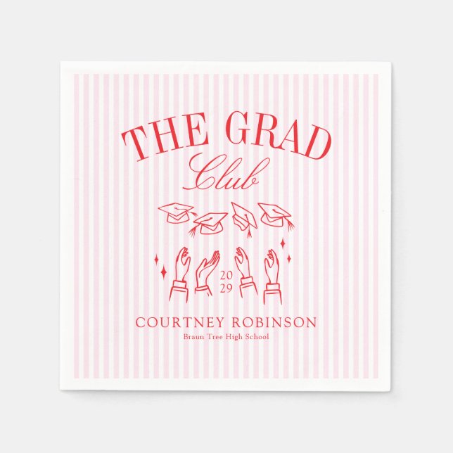 Elegant Pink and Red Grad Club Graduation Pappersservett (Framsidan)