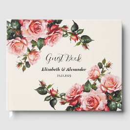 Elegant pink and red roses floral wedding gästböcker