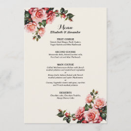 Elegant pink and red roses floral wedding meny