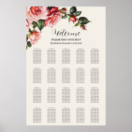 Elegant pink and red roses wedding seating chart poster