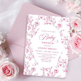Elegant Pink and White Rose Pattern Baby Shower   Inbjudningar