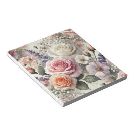 Elegant Pink and White Rose Pattern Notepad Anteckningsblock