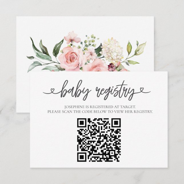 Elegant Pink  Baby Registry QR Code Insert Card Tilläggskort (Fram/baksida)