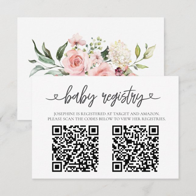 Elegant Pink  Baby Registry QR Code Insert Card Tilläggskort (Fram/baksida)