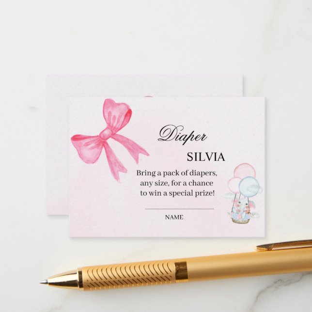 Elegant Pink Baby Shower Diaper Raffle Card – Girl Tilläggskort (Fram/Back In Situ)